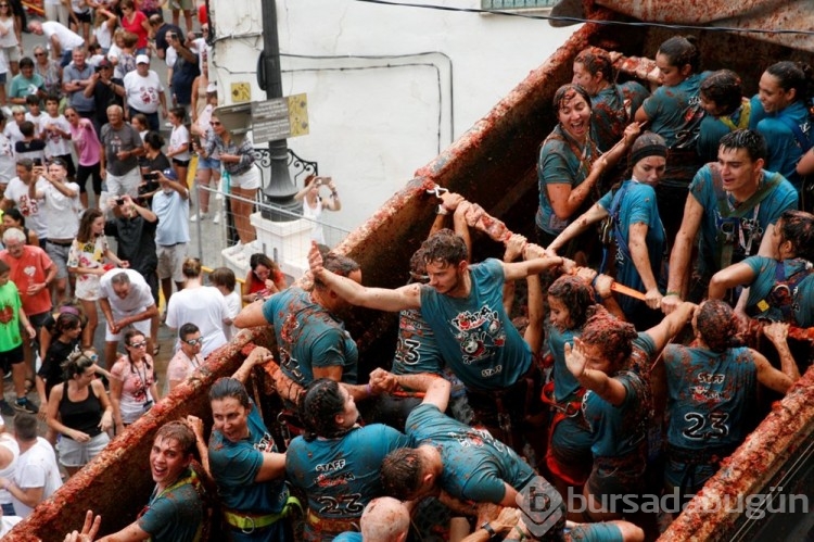 İspanya'daki "La Tomatina" festivalinde tonlarca domates havada uçtu