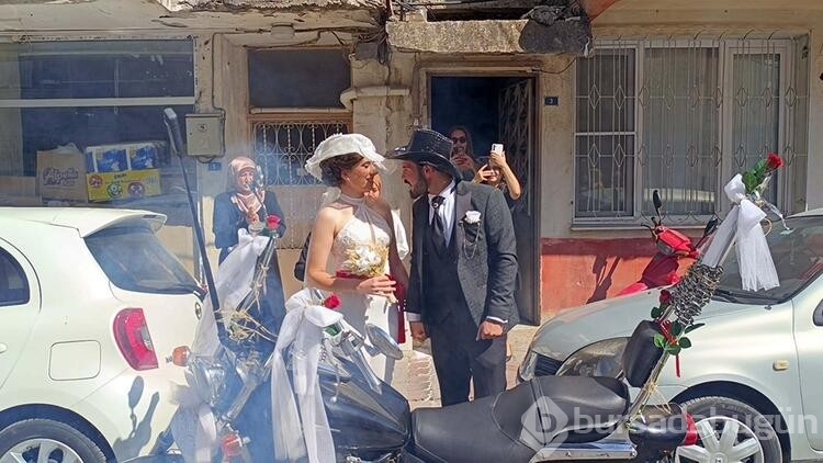 Gelini motosiklet konvoyu eşliğinde aldı
