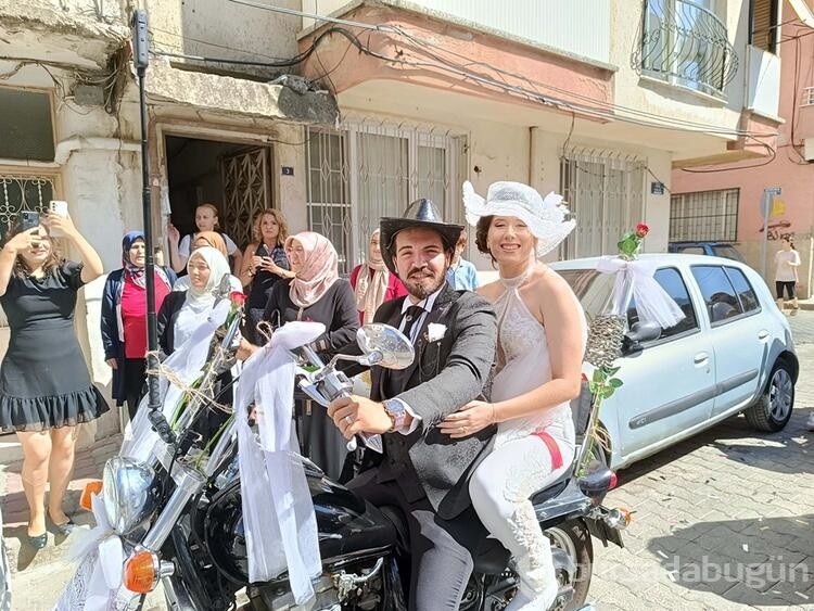 Gelini motosiklet konvoyu eşliğinde aldı
