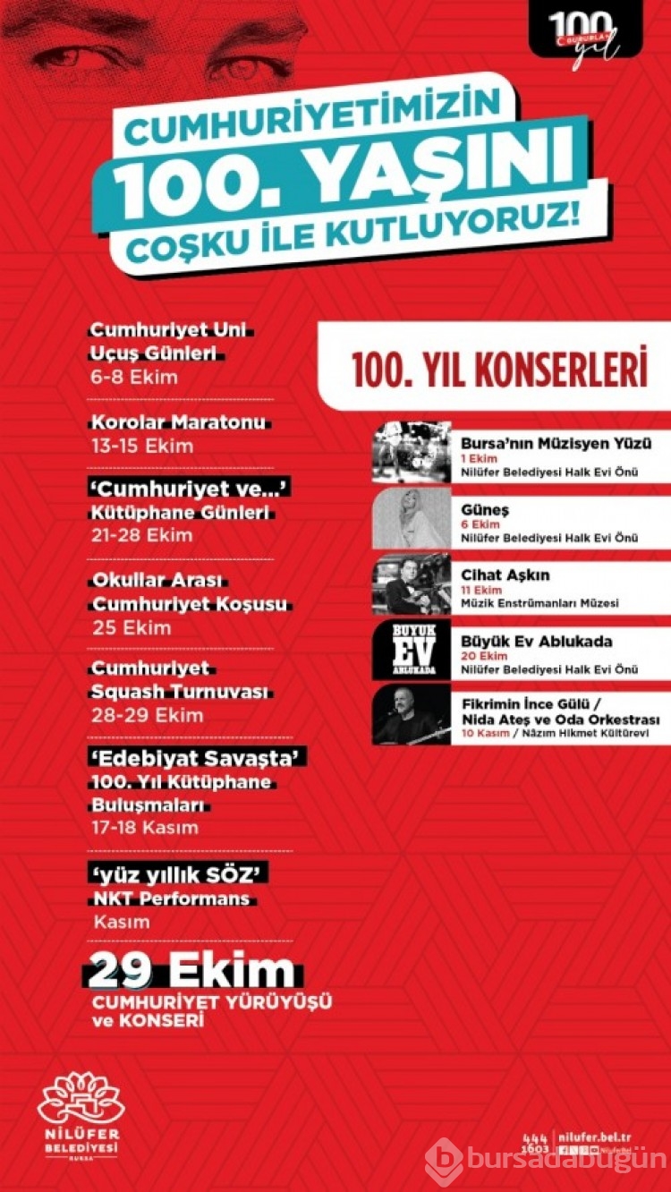Nilüfer Cumhuriyet'in 100'üncü yaşını coşkuyla kutlayacak