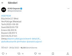 Malatya'da deprem oldu