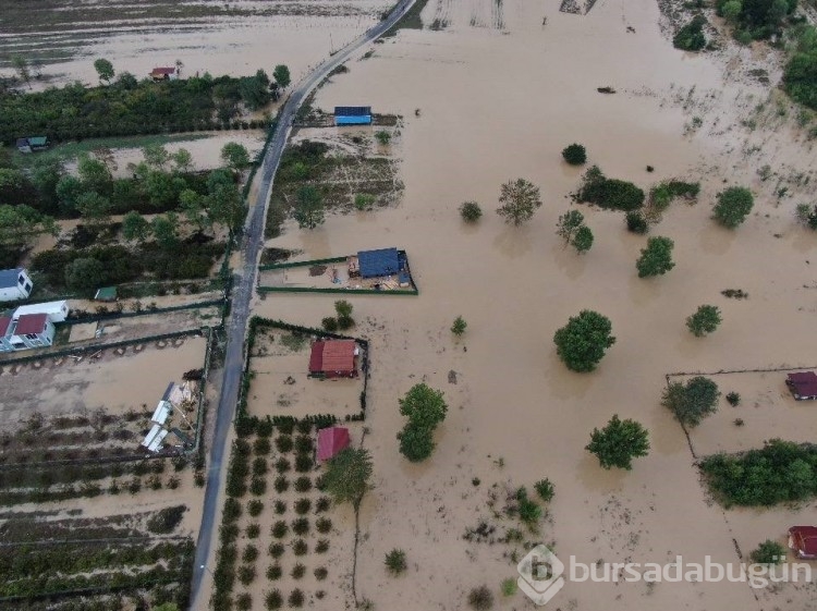 Şile'de sağanak nedeniyle taşan dere dronla görüntülendi