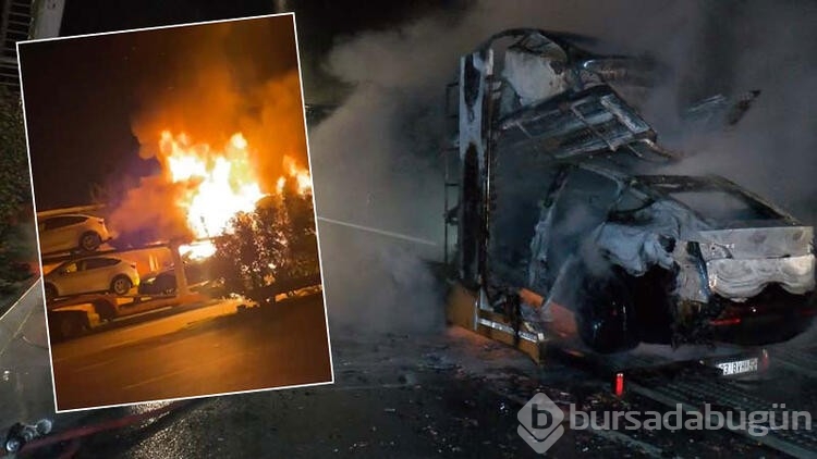 Tuzla'da, TIR dorsesinde garaja götürülen 6 adet elektrikli otomobil alev aldı
