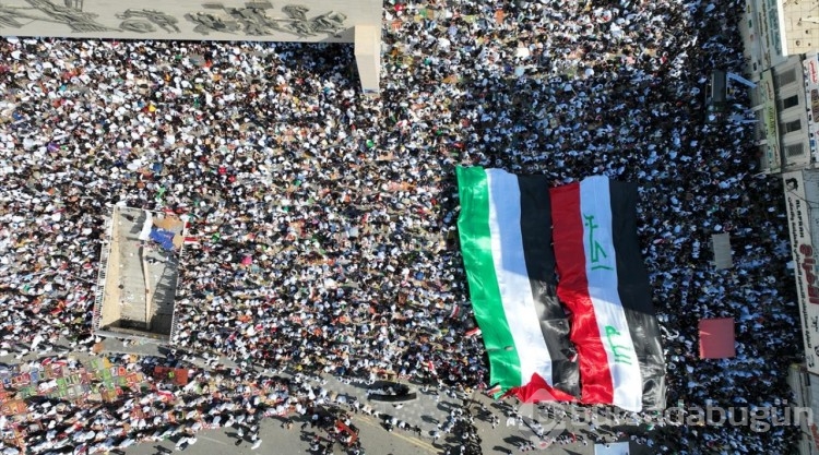 Iraklılar Tahrir Meydanı'nda toplanarak Filistinlilere destek gösterisi yaptı

