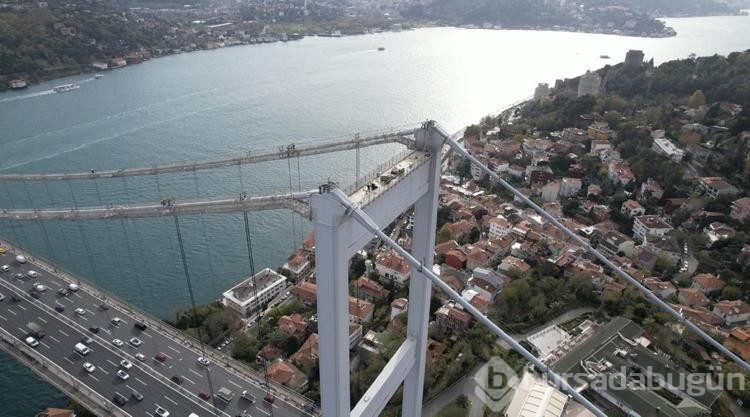 Fatih Sultan Mehmet Köprüsü'ndeki çalışmalar havadan görüntülendi
