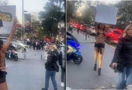 Bağdat Caddesi'ne yine yarı çıplak çıktı! Melisa Aydınalp'in pankartını yırtıp yere attılar