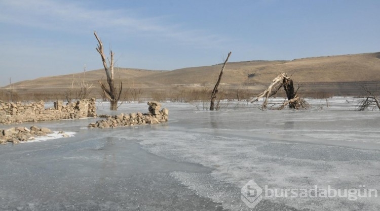 Soğuk hava Kars Barajı'nı dondurdu
