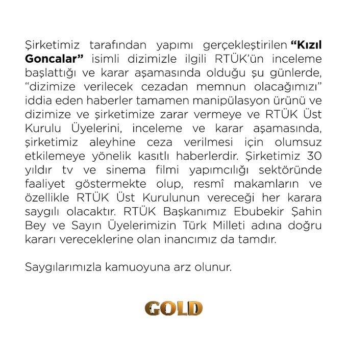 Gold Film'den 'Kızıl Goncalar' açıklaması!