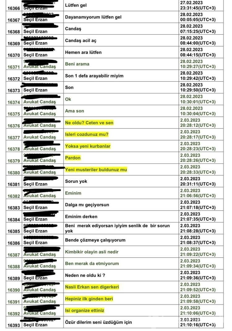 Seçil Erzan'ın cep telefonundan yeni detaylar