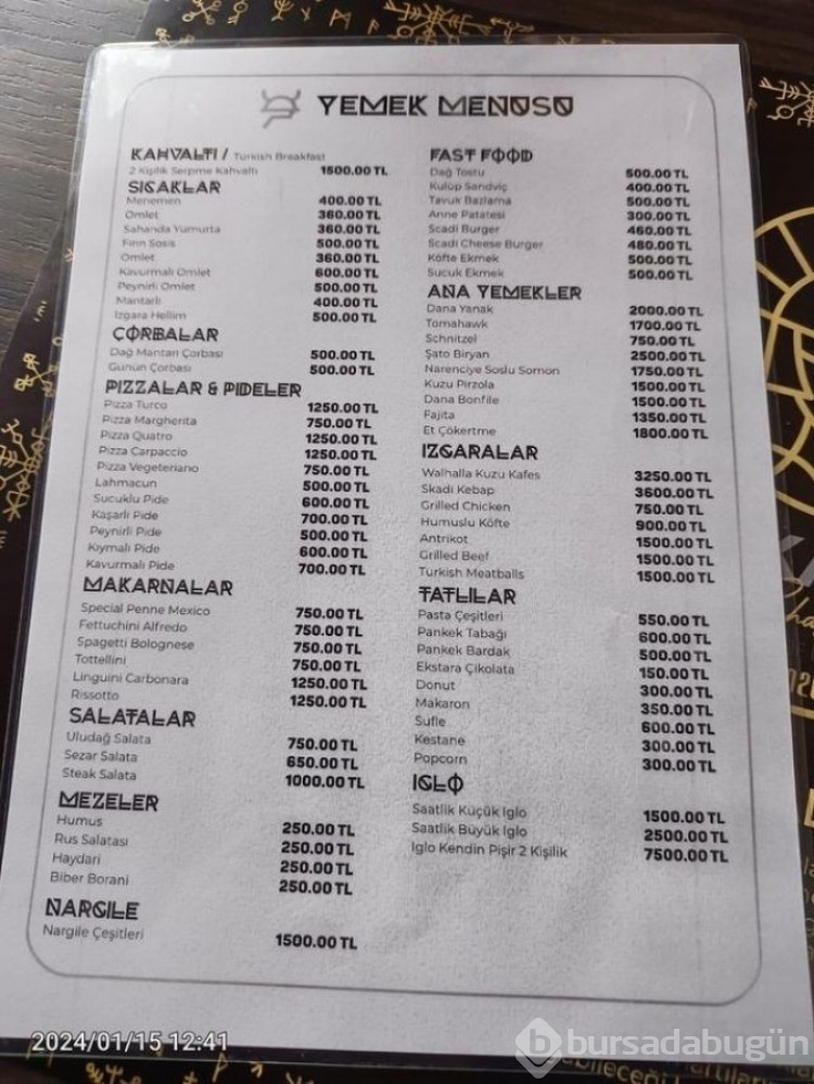 Uludağ'da yemek fiyatları sosyal medyada gündem oldu