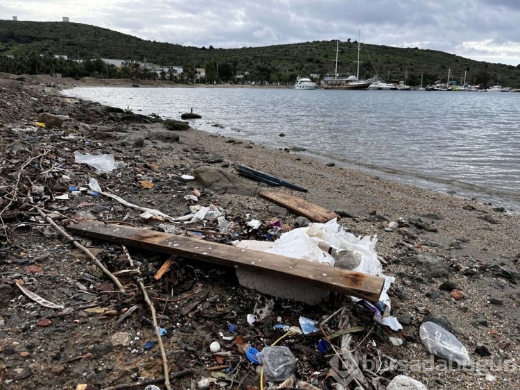 Bodrum'da sağanak sonrası sahiller çöple doldu
