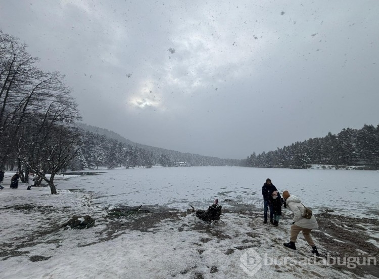 Bolu'da kar yağışının tadını şambrellerle kayarak çıkardılar