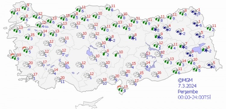 12 il için sarı ve turuncu kodlu uyarı 