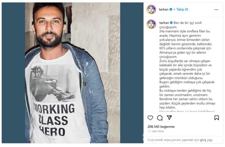 Tarkan'ın 1 Mayıs mesajı: Ben de bir işçi sınıfı çocuğuyum