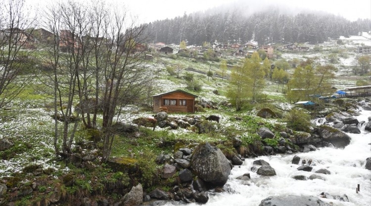 Trabzon yaylalarına mayısta kar yağdı
