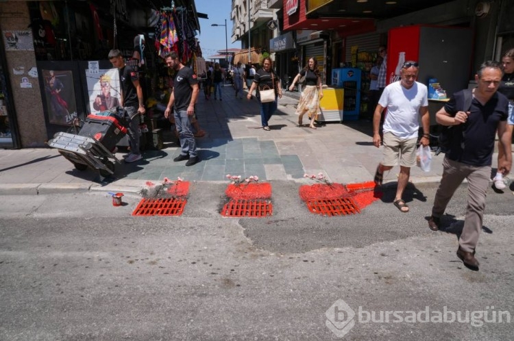 Elektrik faciasının olduğu sokakta mazgallar kırmızıya boyandı
