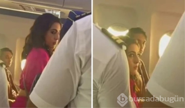 Bollywood'un en ünlü oyuncusu Sara Ali Khan, uçakta ki hostesi itekledi