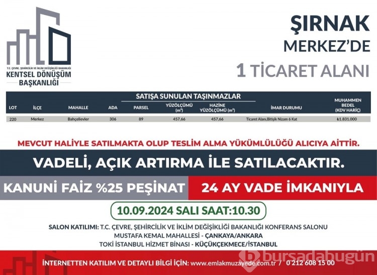 53 ilde 747 arsa bugün satışa çıkıyor: Bursa'da kaç arsa satışa çıktı?