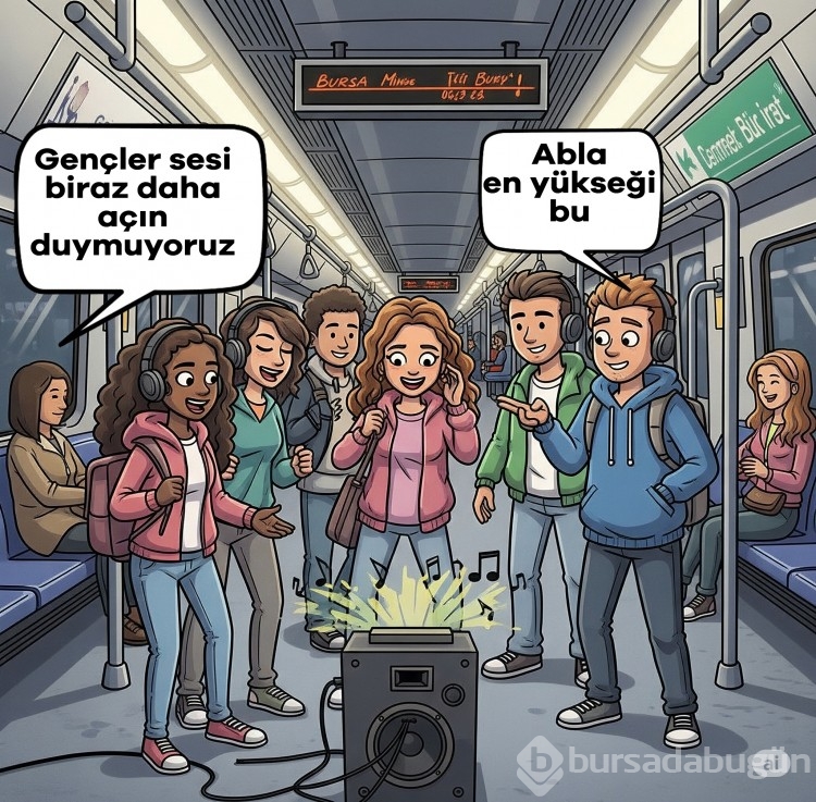 Bursa metrosunda dertler raydan çıktı! İşte metroda gülümseten karikatürler