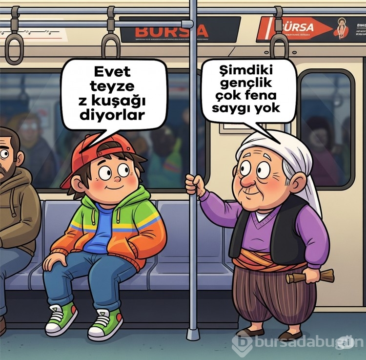 Bursa metrosunda dertler raydan çıktı! İşte metroda gülümseten karikatürler