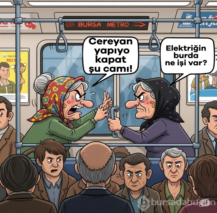 Bursa metrosunda dertler raydan çıktı! İşte metroda gülümseten karikatürler