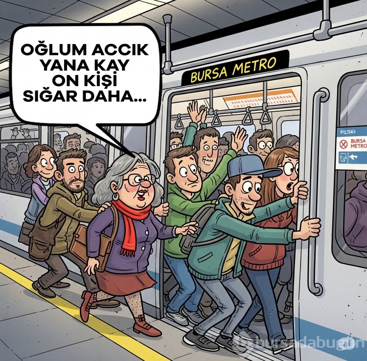 Bursa metrosunda dertler raydan çıktı! İşte metroda gülümseten karikatürler