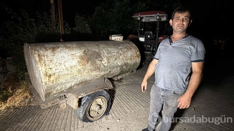 Yangın bölgesine patlak lastikle su taşıdı