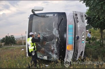 Bursa'da feci kaza! Yolcu otobüsü şarampole uçtu!