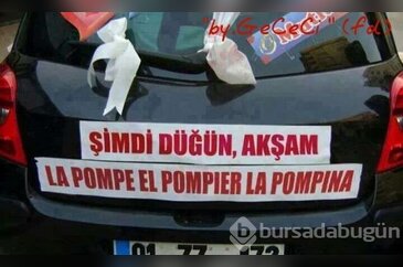 Evlendirirken güldüren düğün arabası yazıları