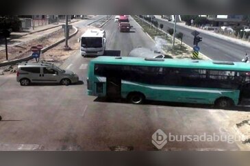 Bursa'da kırmızı ışıkta geçen su tankeri otobüsü böyle biçti	