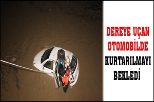 DEREYE U&Ccedil;AN OTOMOBİLİN &Uuml;ST&Uuml;NDE KURTARILMAYI BEKLEDİ