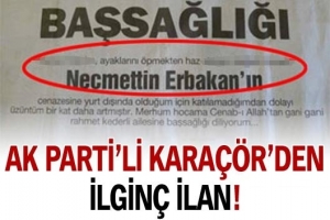 AK PARTİ'Lİ KARA&Ccedil;&Ouml;R'DEN İLGİN&Ccedil; İLAN