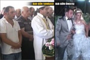 Nikahta acı haberi alan gelin ve damat cenazede g&uuml;&ccedil;l&uuml;kle ayakta durdu