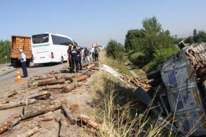 Kamyon faciasında y&uuml;zlerce tavuk yollara sa&ccedil;ıldı