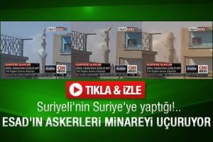 Zıvanadan &ccedil;ıkan Suriye askerleri caminin minaresini b&ouml;yle havaya u&ccedil;urdu