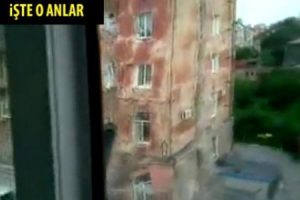 Binanın yıkılışını kameraya b&ouml;yle kaydetti