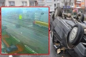 kaza yapan otomobil b&ouml;yle 10 takla attı