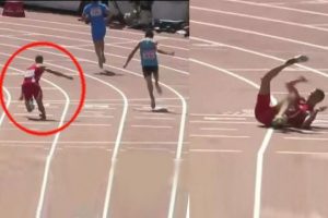 100 metre yarışında inanılmaz sakatlık