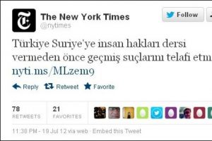 New York Times'dan T&uuml;rk&ccedil;e makale, T&uuml;rk&ccedil;e tweet