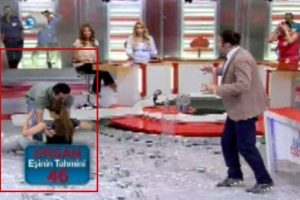 Kadın yarışmacı &ouml;yle bir d&uuml;şt&uuml; ki...
