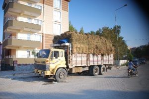Sahte parayla bir kamyon yonca aldı, lastiği patlayınca yakalandı