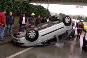 Direksiyon kilitlenince takla attı