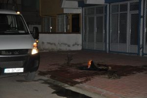 Elektrik hattının &uuml;st&uuml;ne d&uuml;şen halı alev aldı