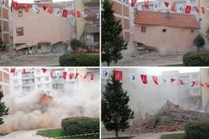 Deprem tatbikatı i&ccedil;in bina yıkıldı