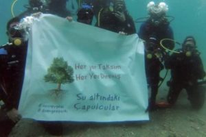 Su altı &ccedil;apulcularından Gezi'ye destek