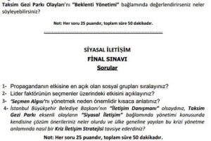 Taksim Gezi Parkı olayları final sınavı sorusu oldu