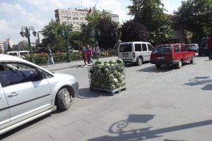 Caddeye park ettirilmiş karpuz arabası