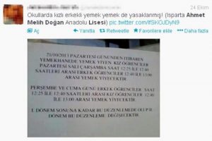 Anadolu lisesinde kızlara ayrı erkeklere ayrı yemekhane