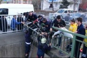 Dereye d&uuml;şen Suriyeli kadını itfaiye kurtardı