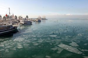 Beyşehir G&ouml;l&uuml; dondu,kuşlar a&ccedil; kaldı